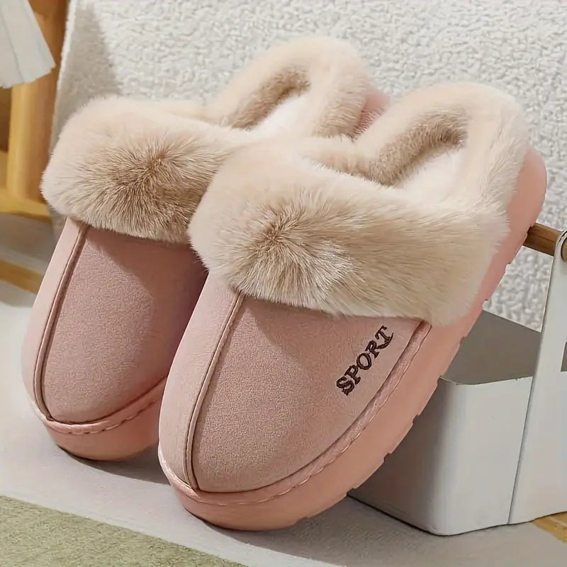 Children's Solid Sole Slippers With Fluffy Details Soft Padded Inside