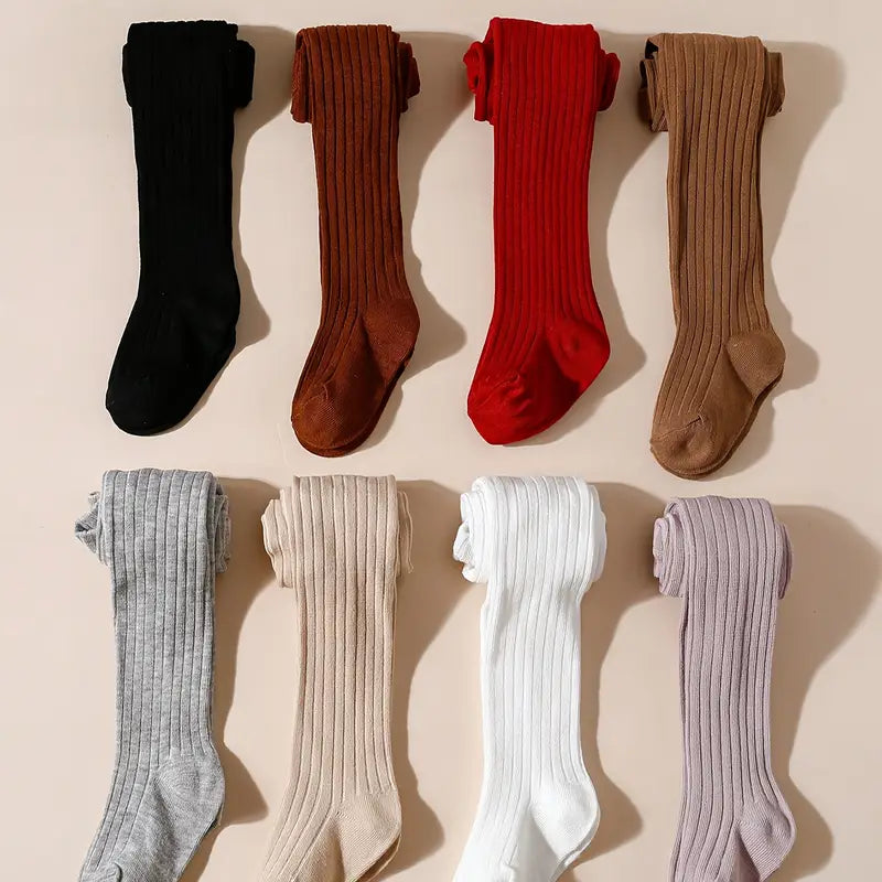 8pcs Girls' Vertical Stripe Tights - Soft Stretchy Comfort Fit, Perfect for School Uniforms, Casual Outfits, and Everyday Wear,