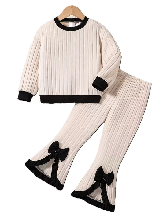 Girls 2 Piece Long Sleeve Top and Trousers Outfit Black and White Age 7 Years