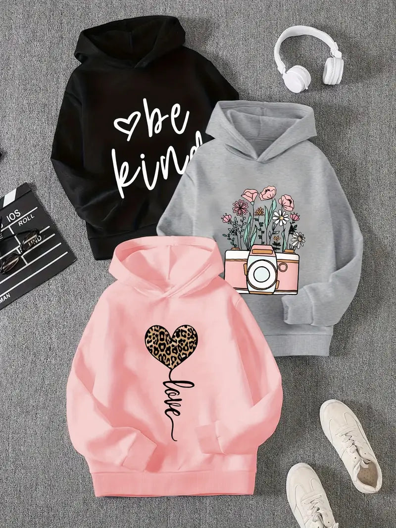1 Piece Cute Hoodies for Girls, casual Long  Sleeve Pullover Sweatshirts with Hood, Autumn/Winter, Different Colours available