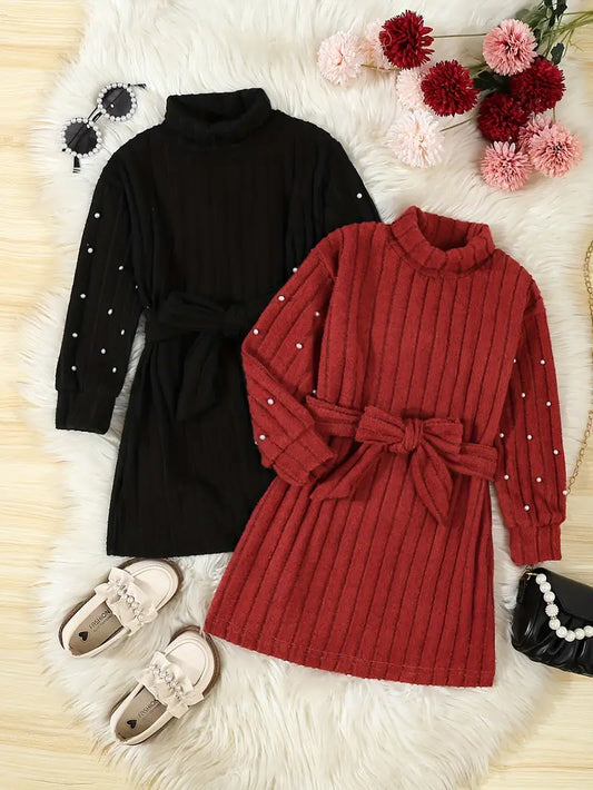 Piece Girls' Beaded Bow Dress