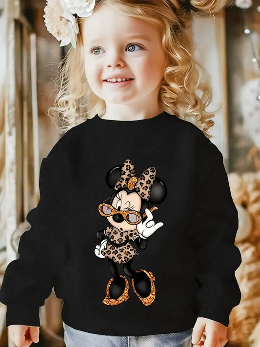 Children's Fashion Leopard Print Minnie Sweatshirt Outfit, Casual Loose Sportswear Different Colours and Sizes Available