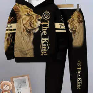 Boys' Fashion 3D Printed Casual Hoodie and Trouser Set Age 7-8 Years