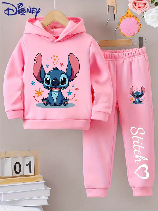 Disney Stitch & Lilo ' Two-Piece Hooded Sweatshirt Set for Autumn/Winter Light Pink Age 3-4 Years