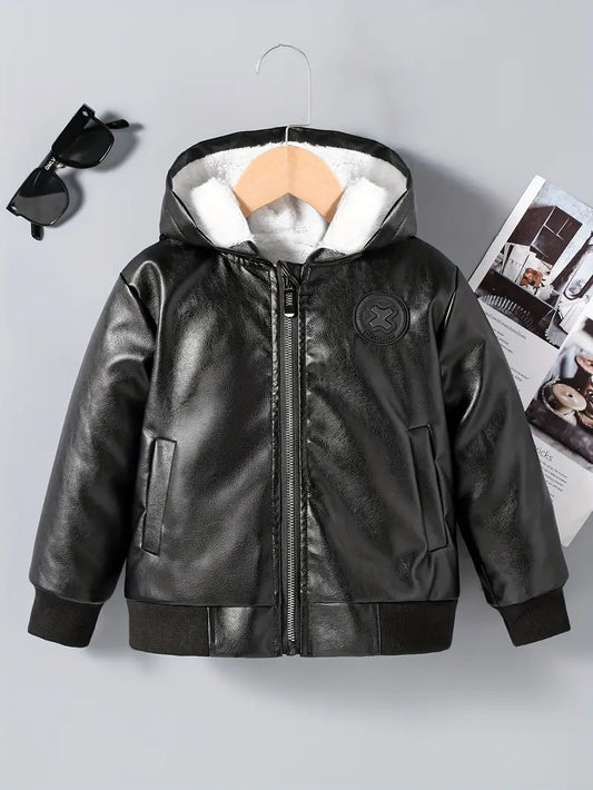 Boys' Cozy Fleece-Lined Zip-Up Jacket with Hood - Casual, Autumn/Winter Collection. 9-10 Years
