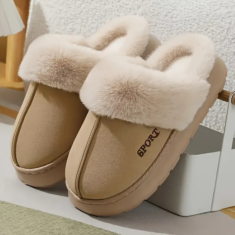 Children's Solid Sole Slippers With Fluffy Details Soft Padded Inside