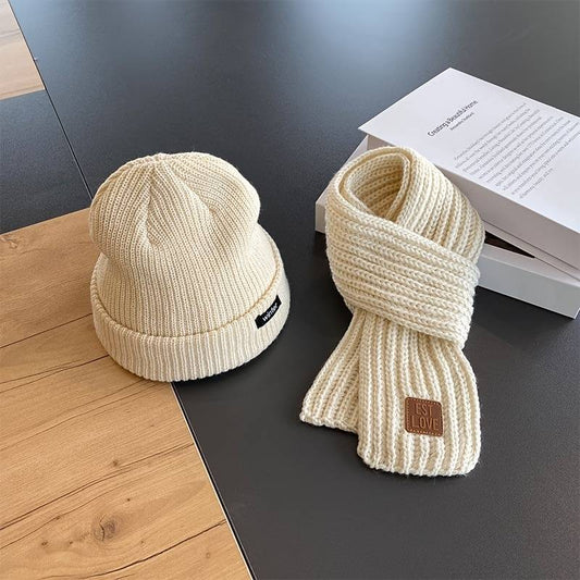 Unisex Knit Beanie Hat Set , Cute Letter Pattern Knit Cap With Earflap, Lightweight Warm Winter Hat